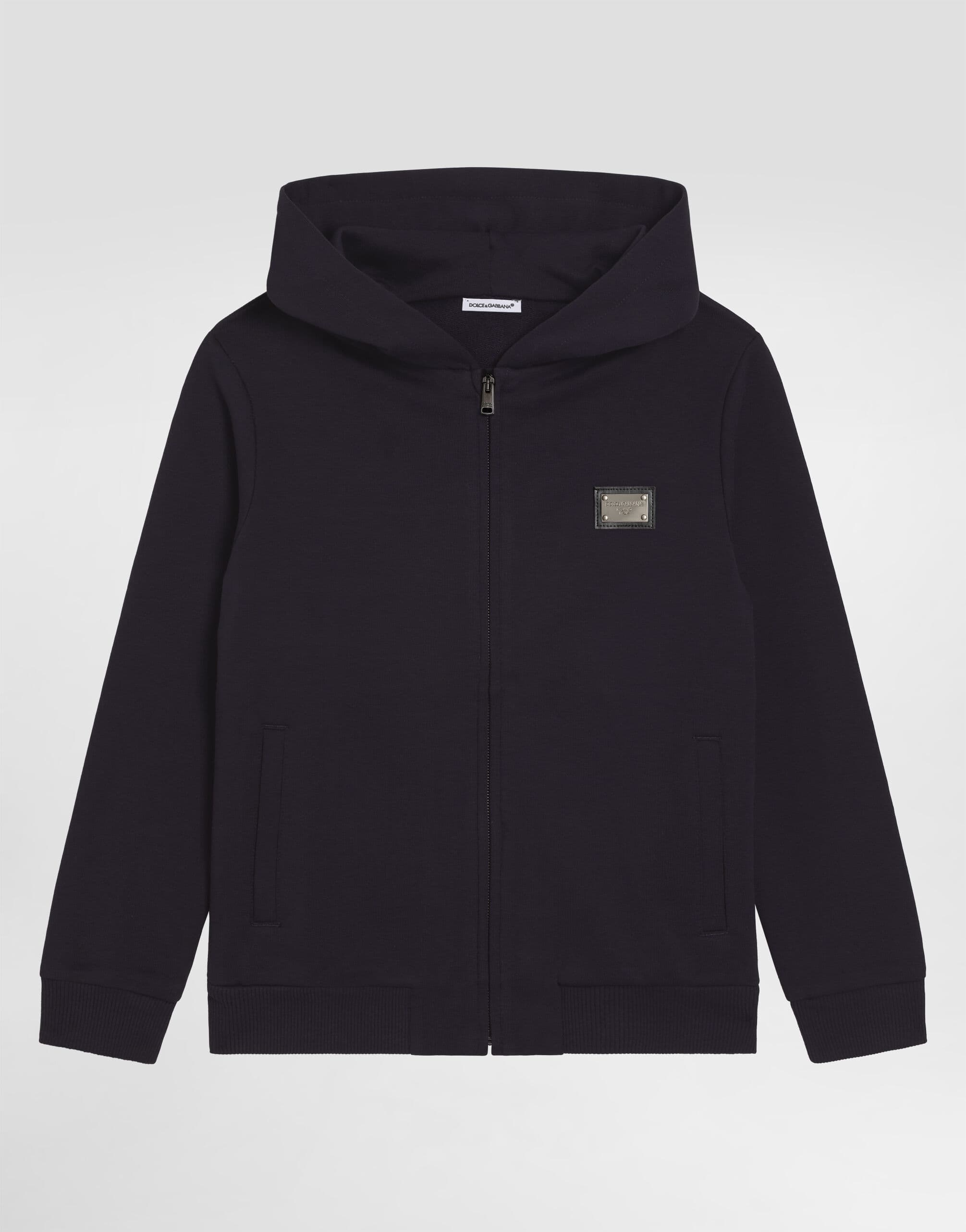 Dolce & Gabbana Kids' Hooded Sweatshirt with Metal Logo Plaque - 1