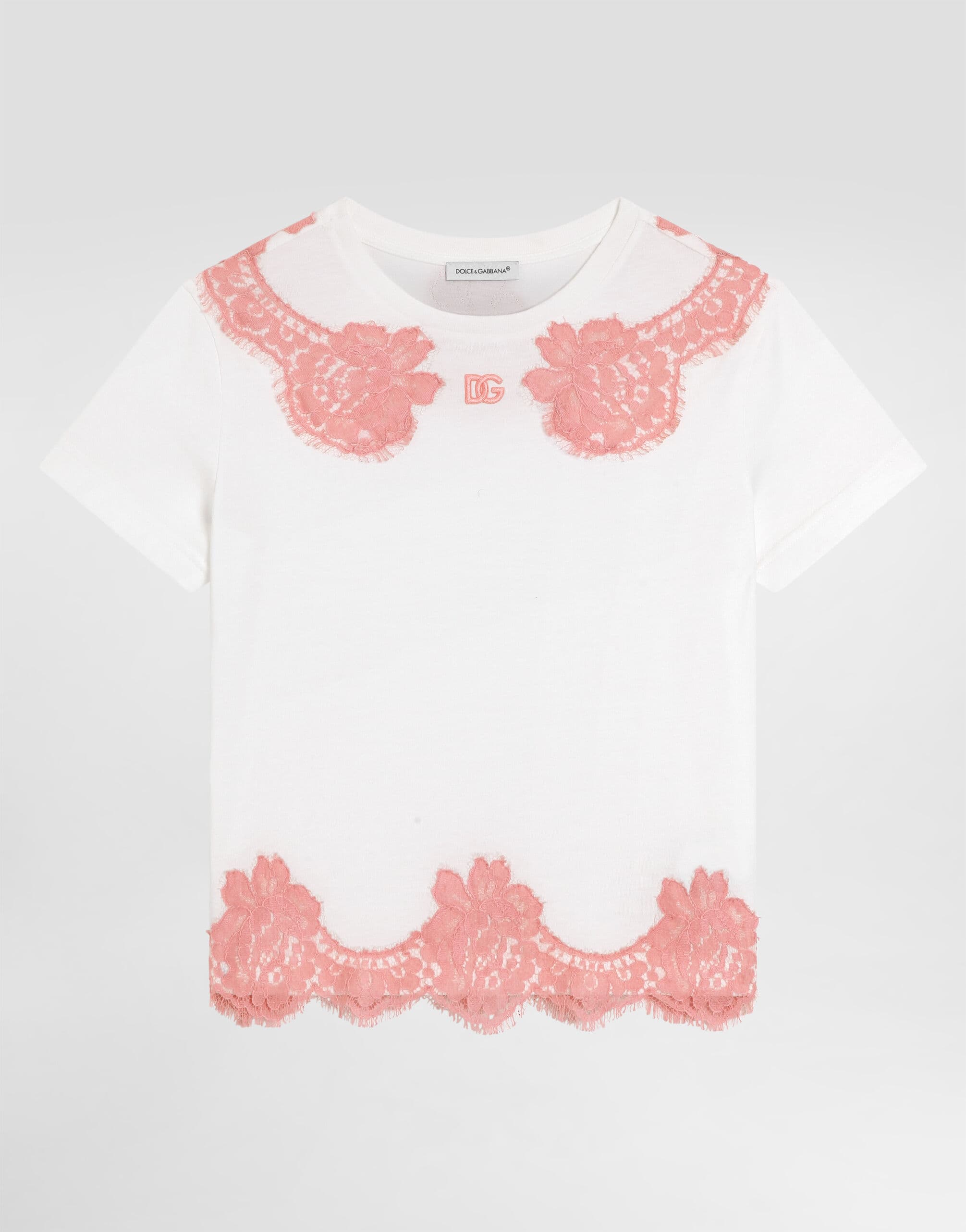 Dolce & Gabbana Kids Jersey T-Shirt with Lace and DG Embroidery - 1