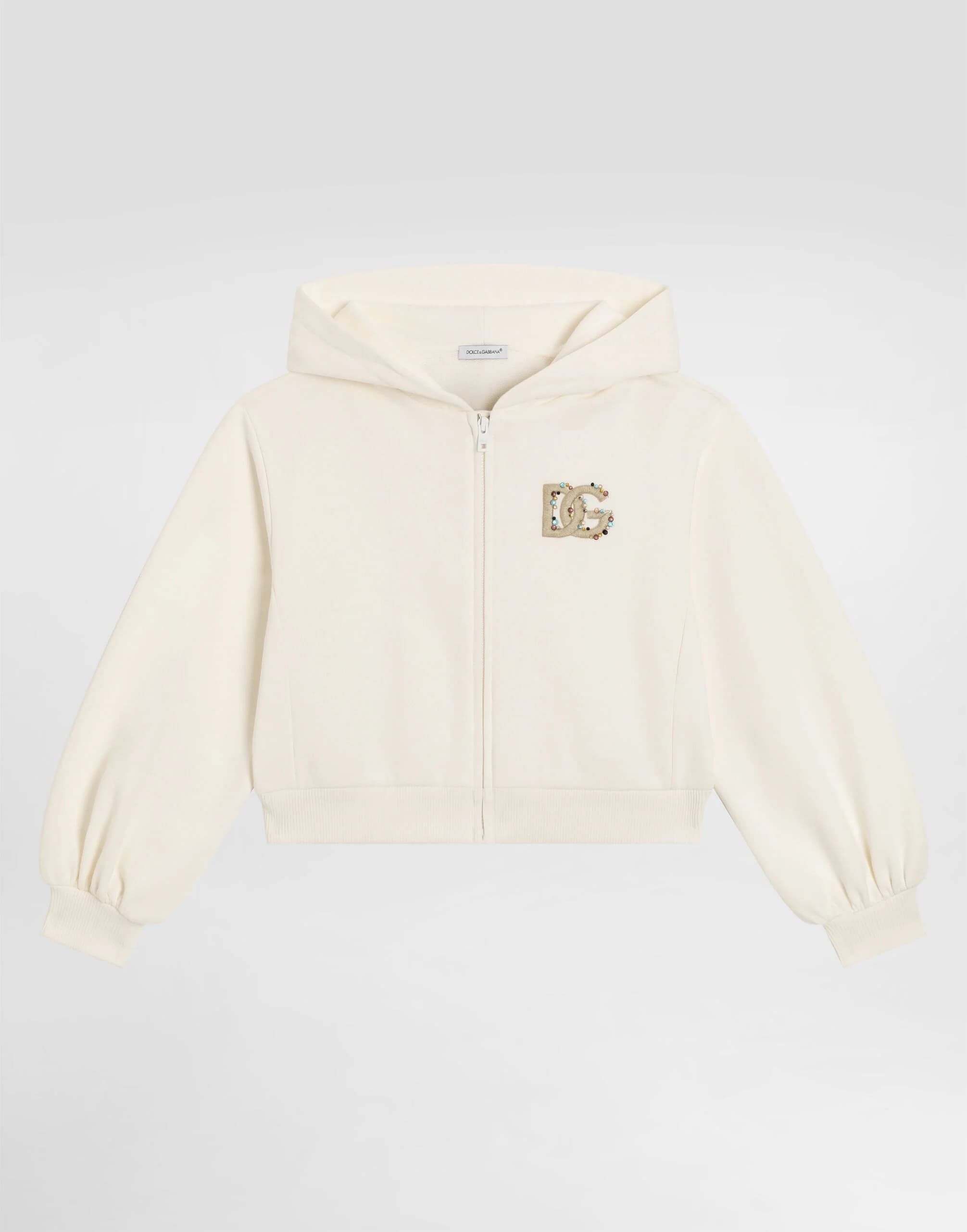 Dolce & Gabbana Kids' Hooded Sweatshirt with DG Embroidery and Rhinestones - 1