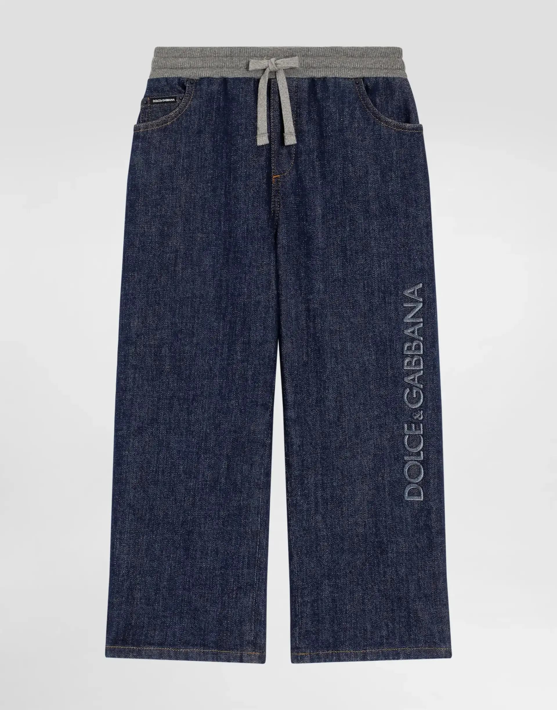 Dolce & Gabbana Kids' 5-Pocket Denim Trousers with Embossed Embroidery - 1